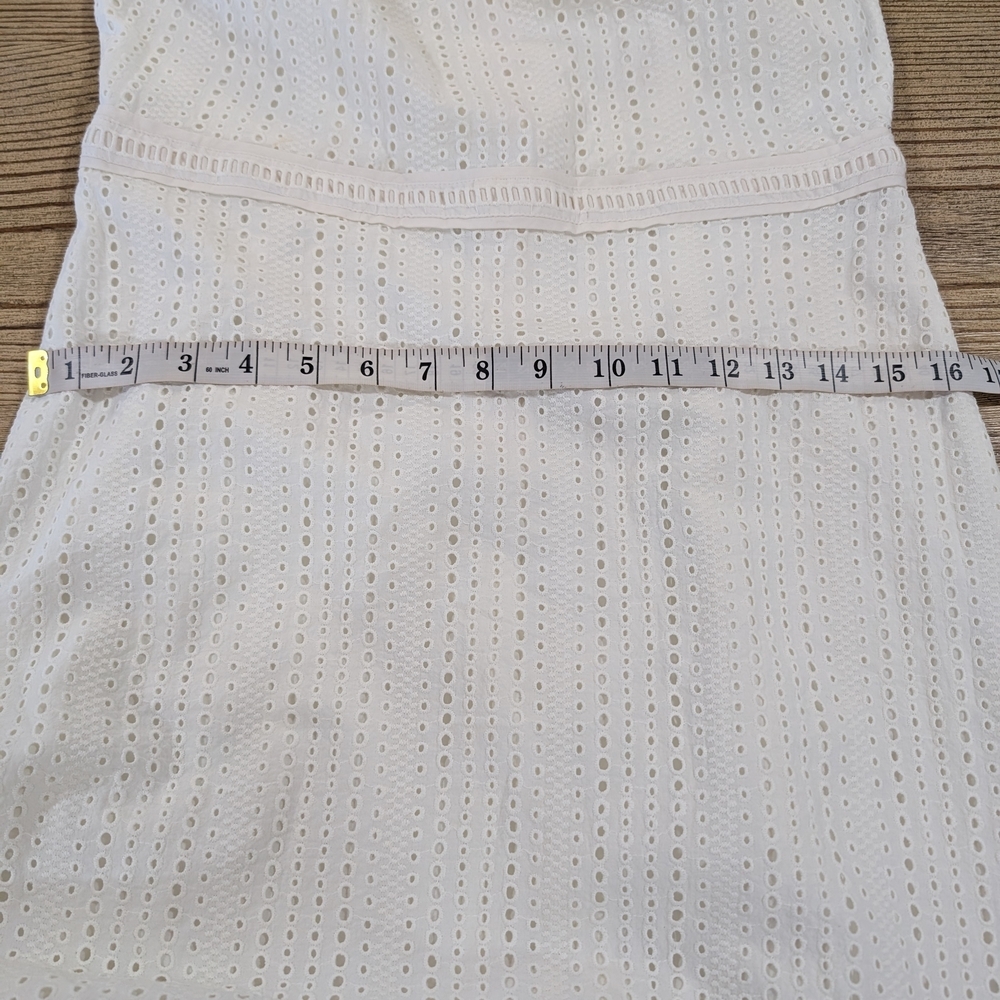 Banana Republic Cream Eyelet Midi Dress Women's Size 8 Preppy Lace Flare Sleeve - Picture 11 of 14